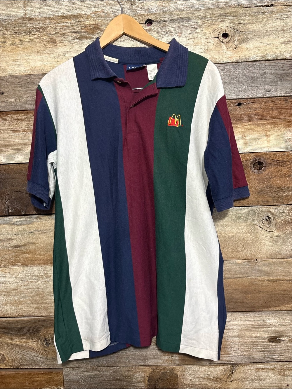 Crest Men’s Vertical Stripe Polo in Navy, Green, White & Burgundy